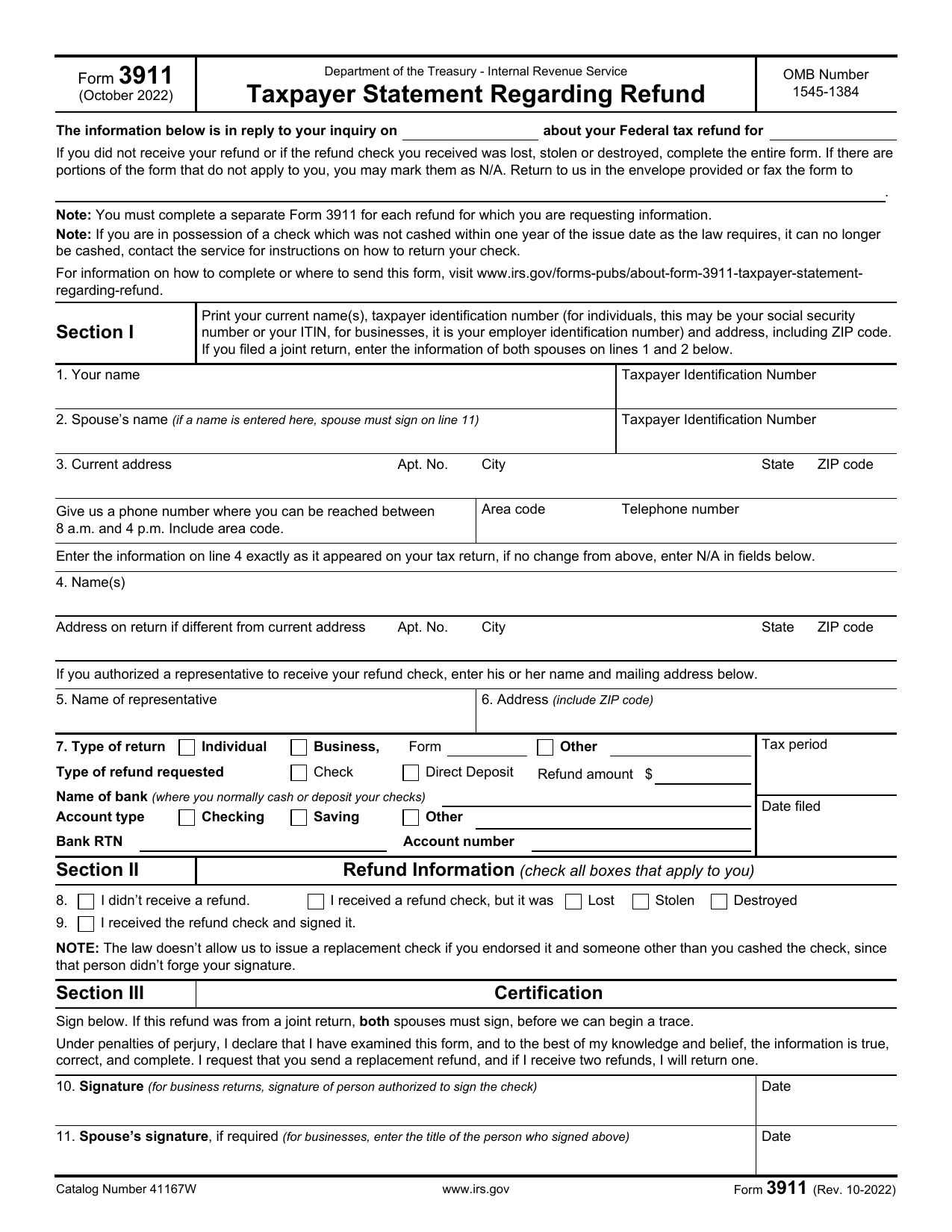 IRS Form 3911 preview