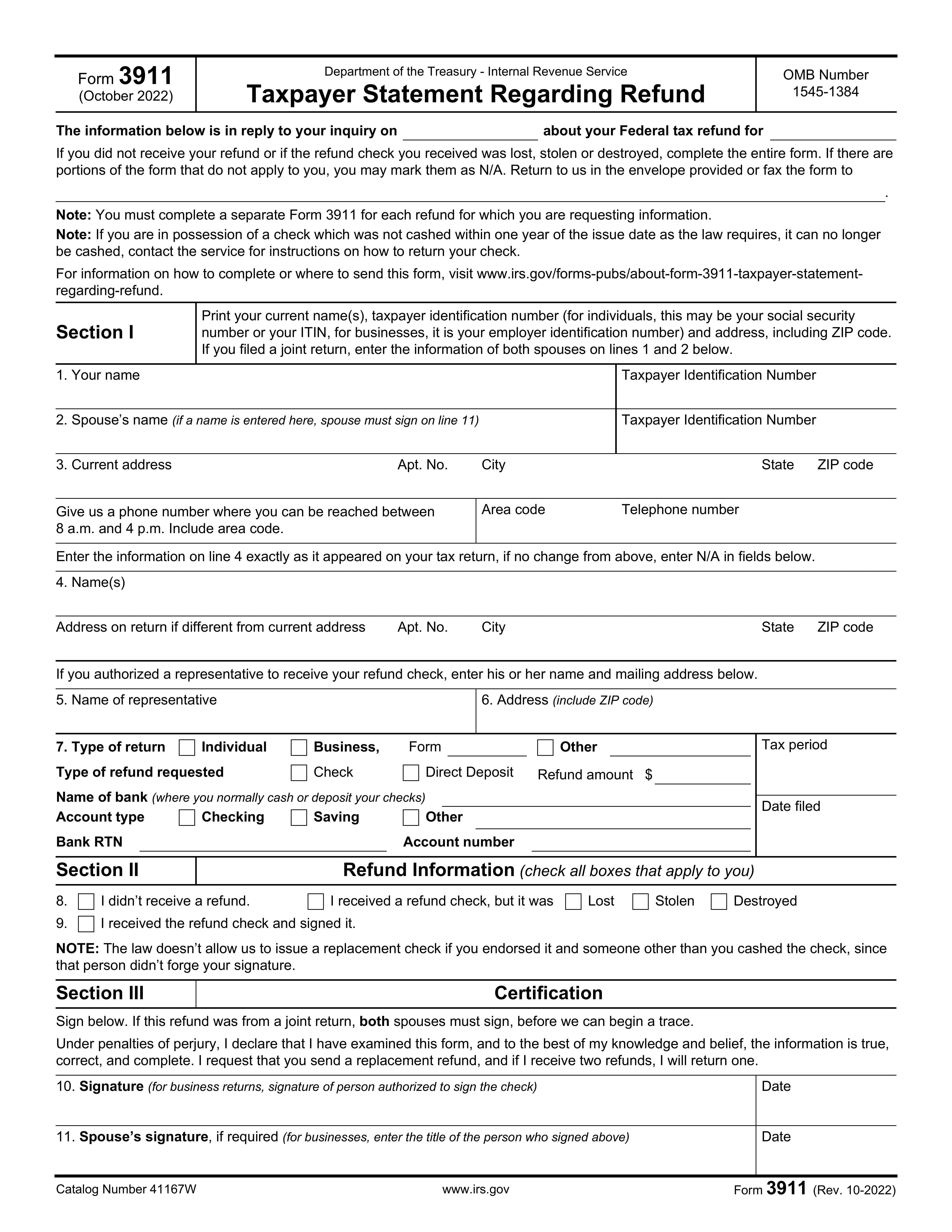 IRS Form 3911 preview