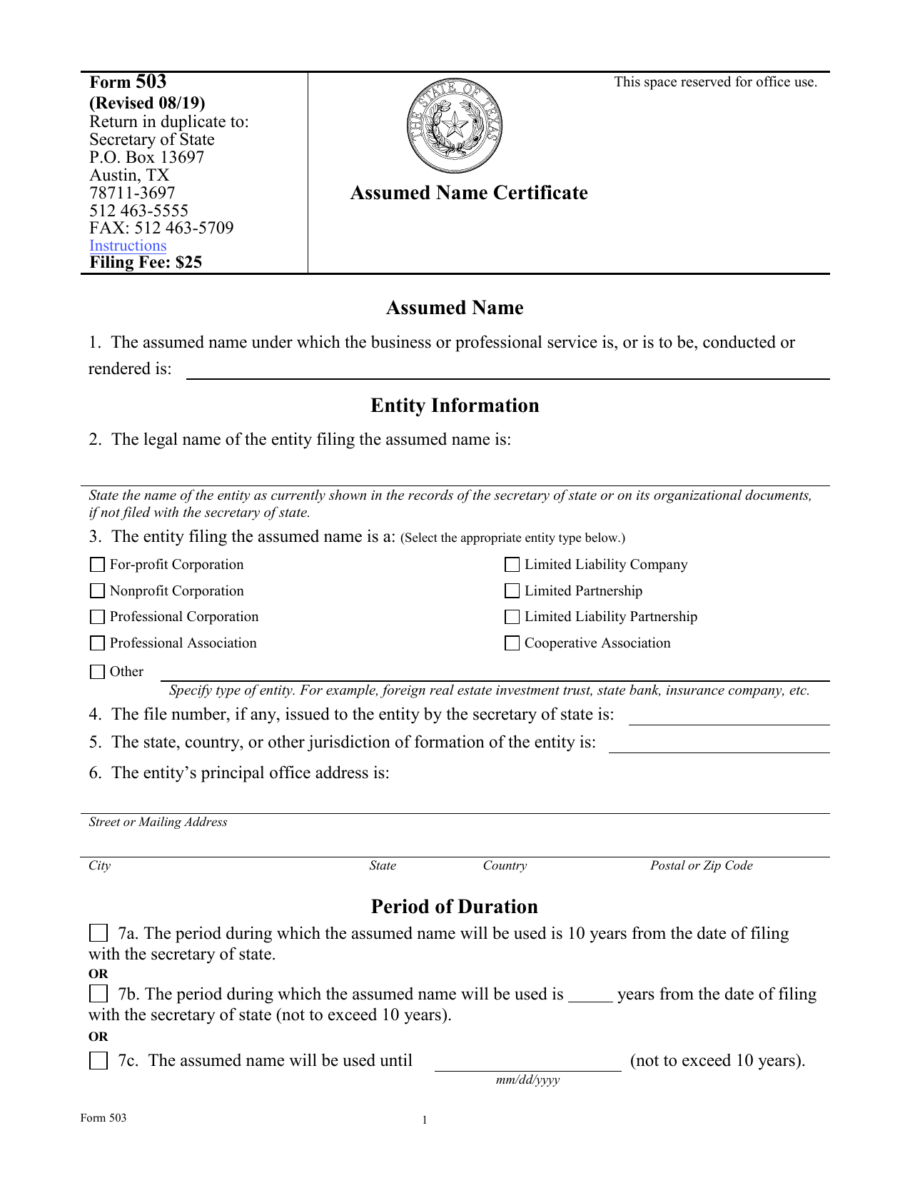 Assumed Name Certificate preview