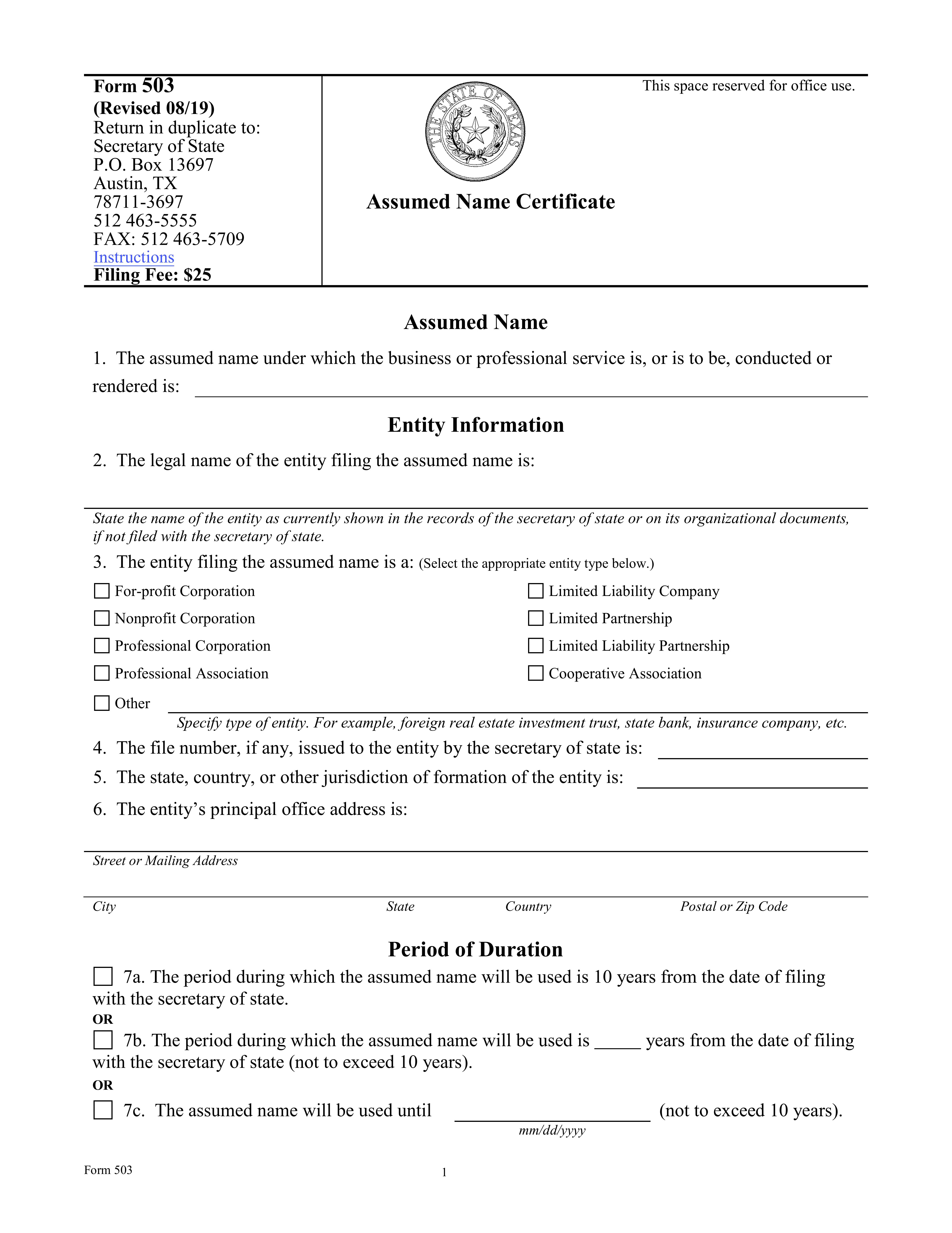 Assumed Name Certificate