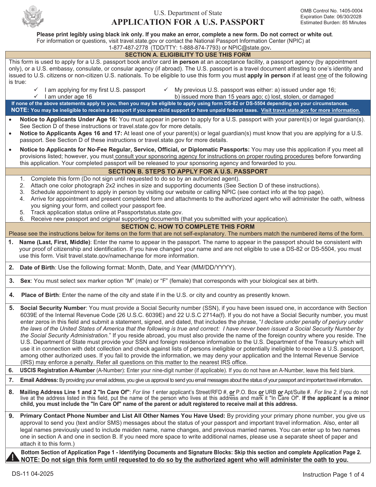 DS-11 Passport Application preview