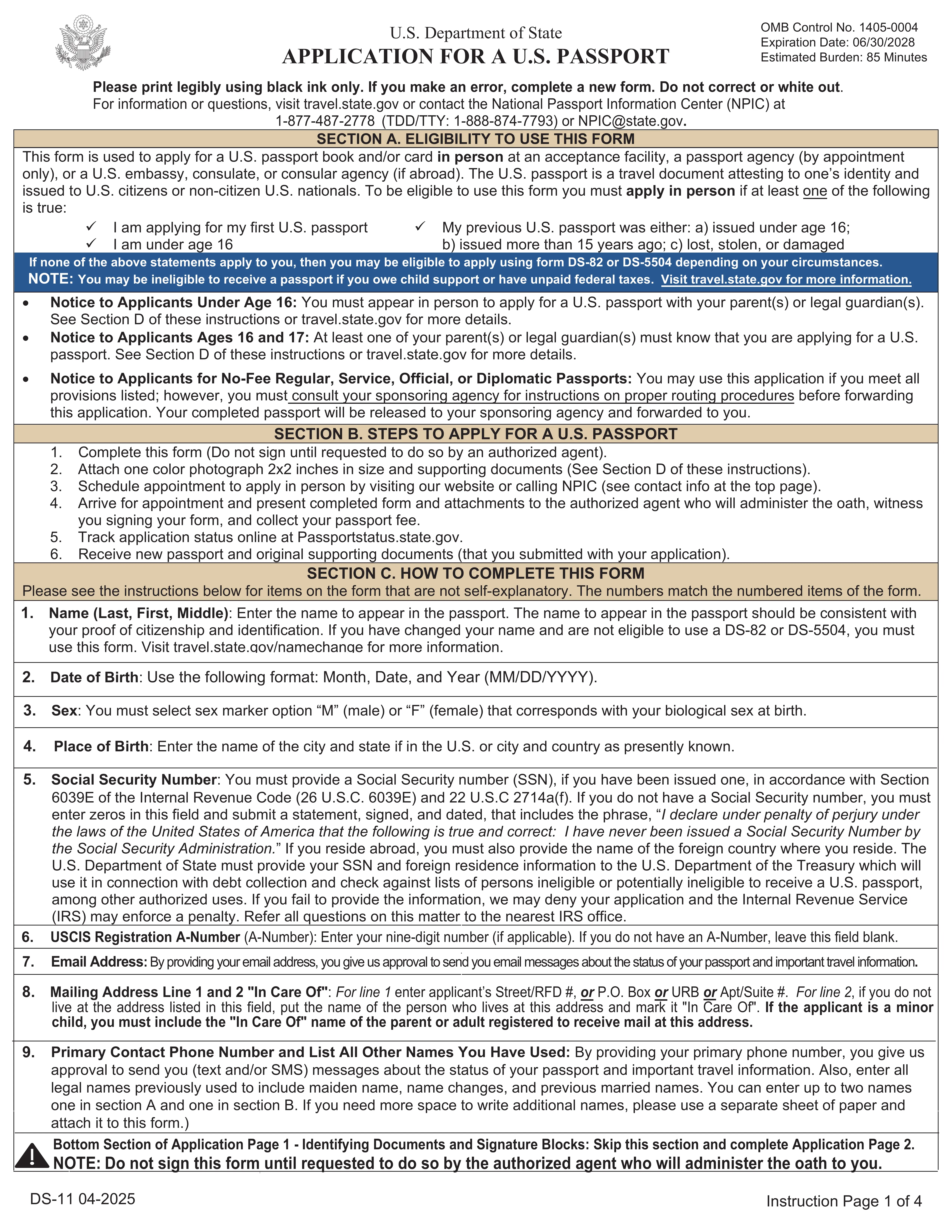 DS-11 Passport Application preview