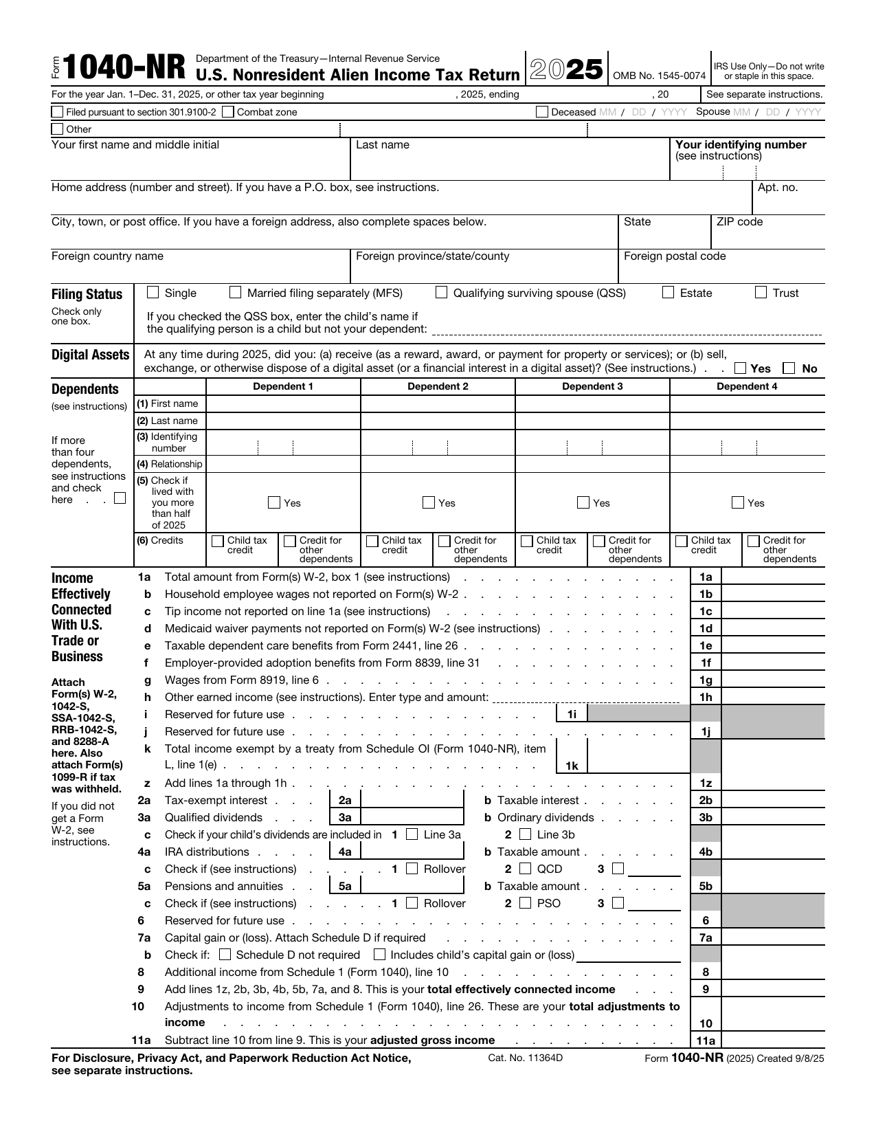 Form 1040-NR preview