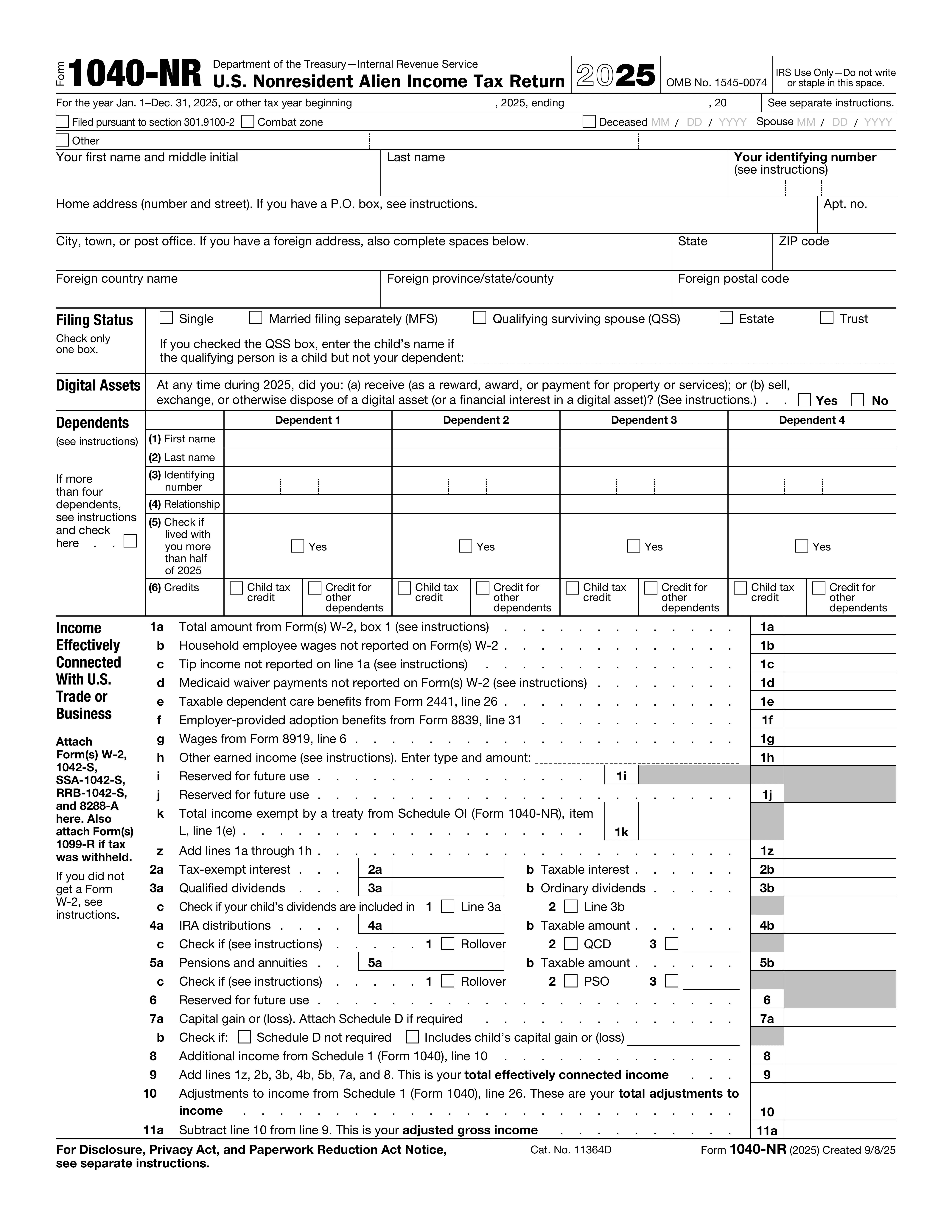 Form 1040-NR preview