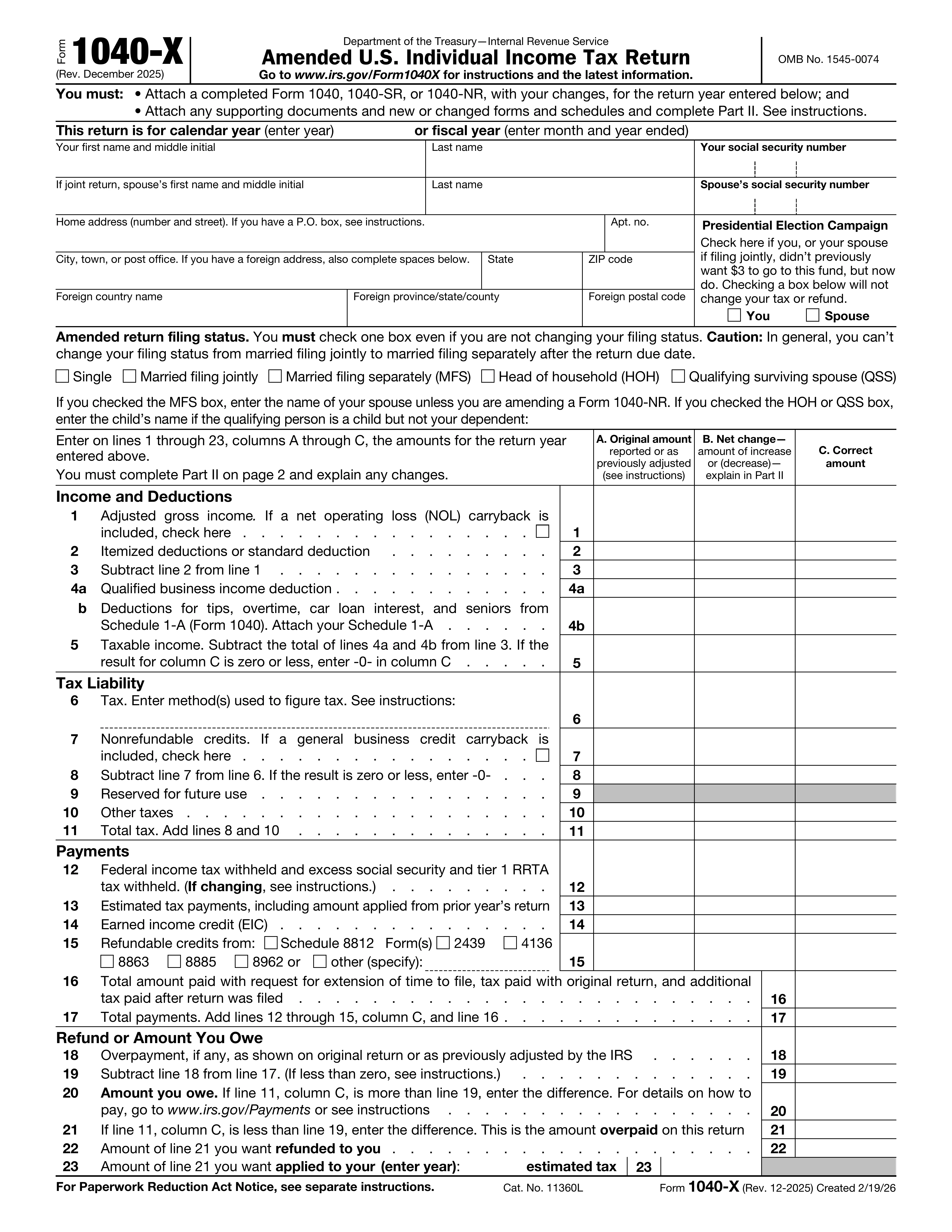 Form 1040-X preview