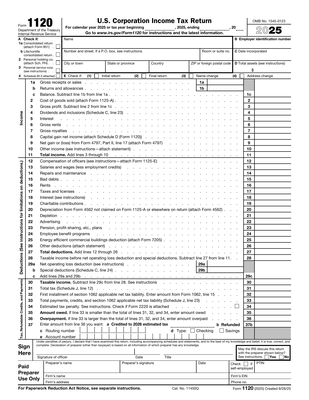 Form 1120 preview