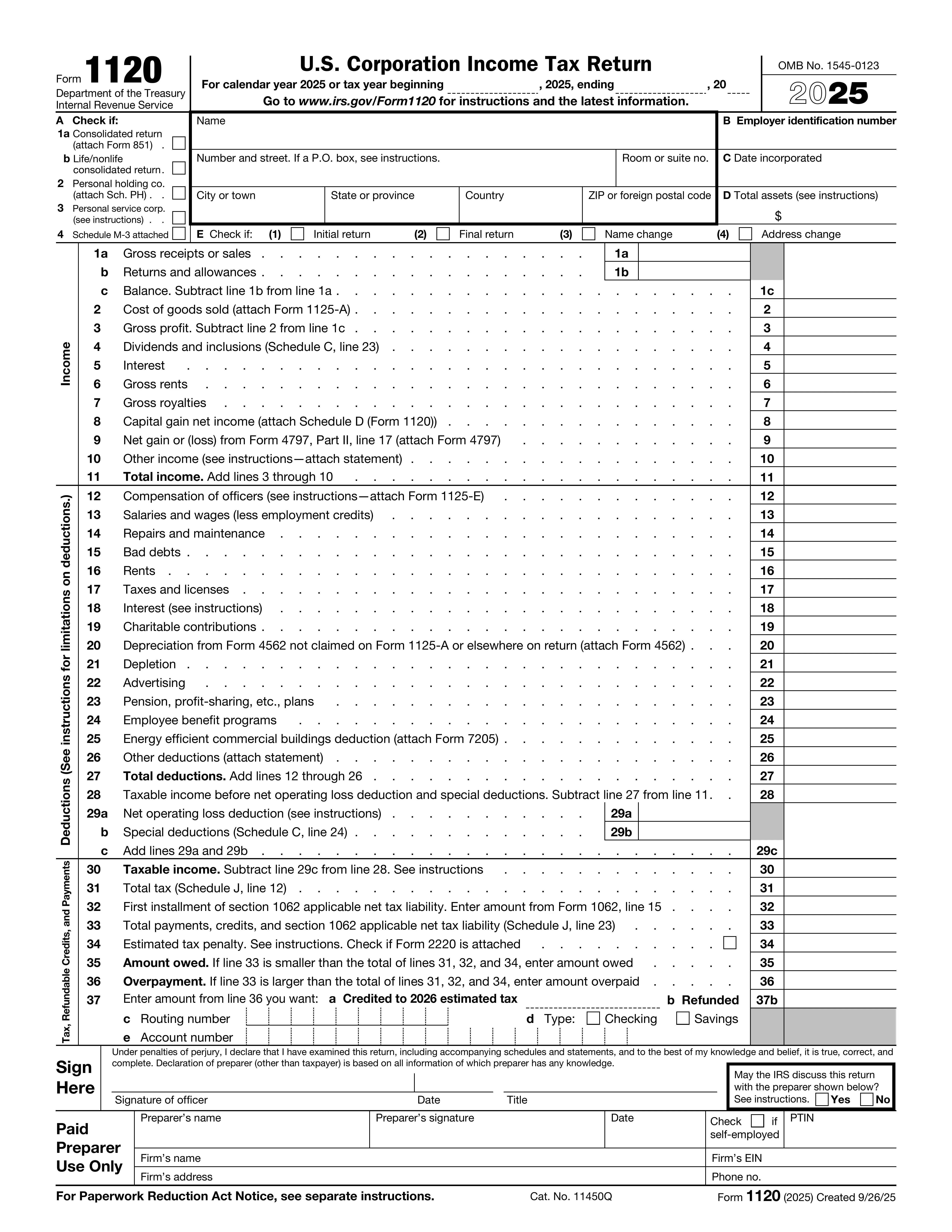 Form 1120 preview