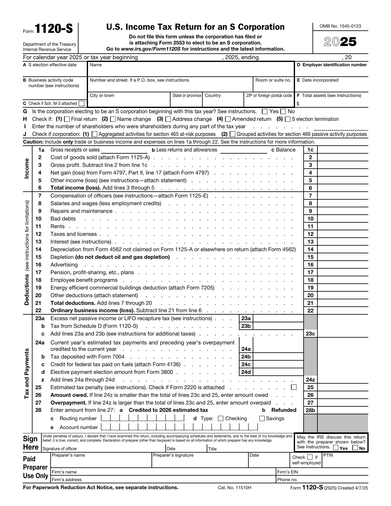 Form 1120-S preview