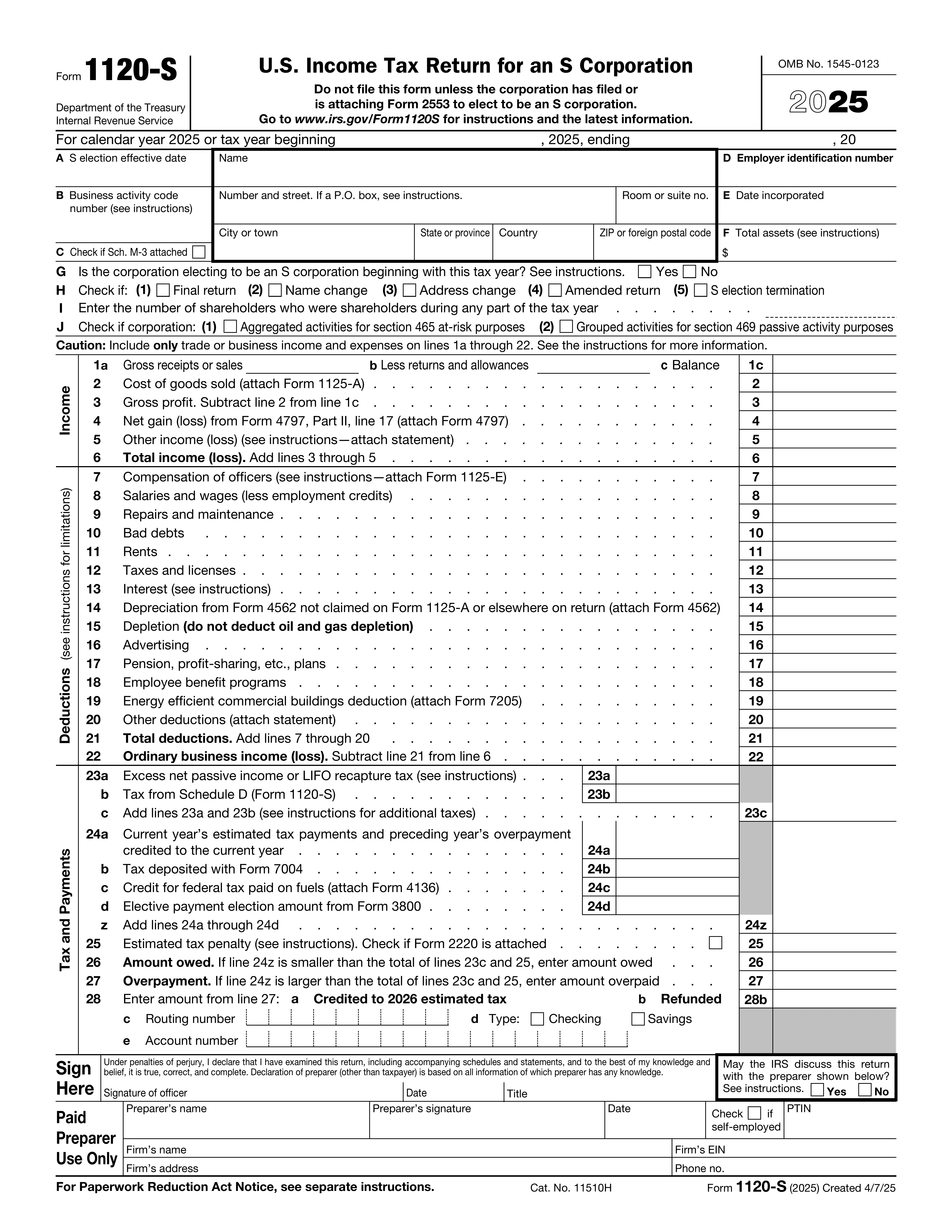 Form 1120-S preview