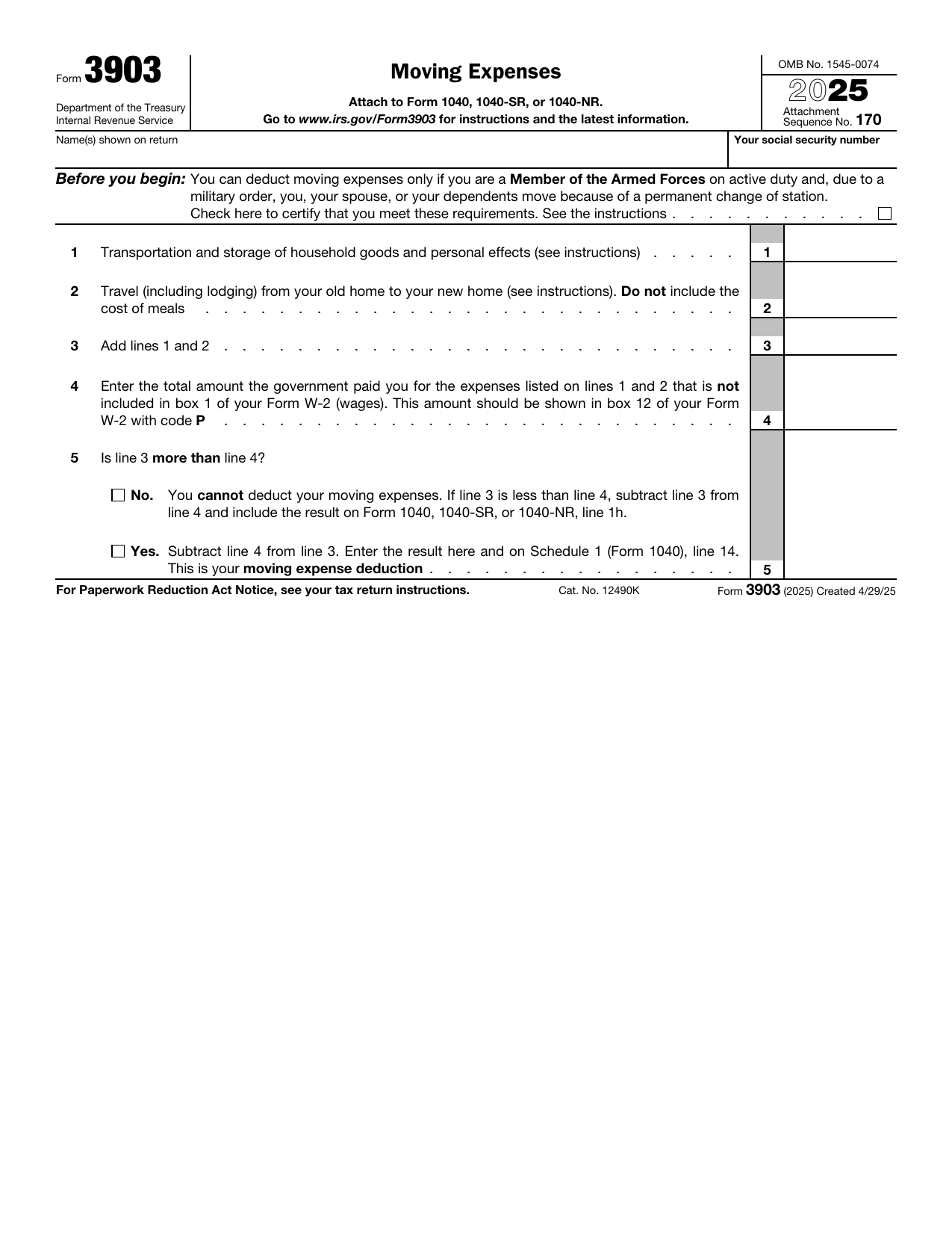 Form 3903 preview