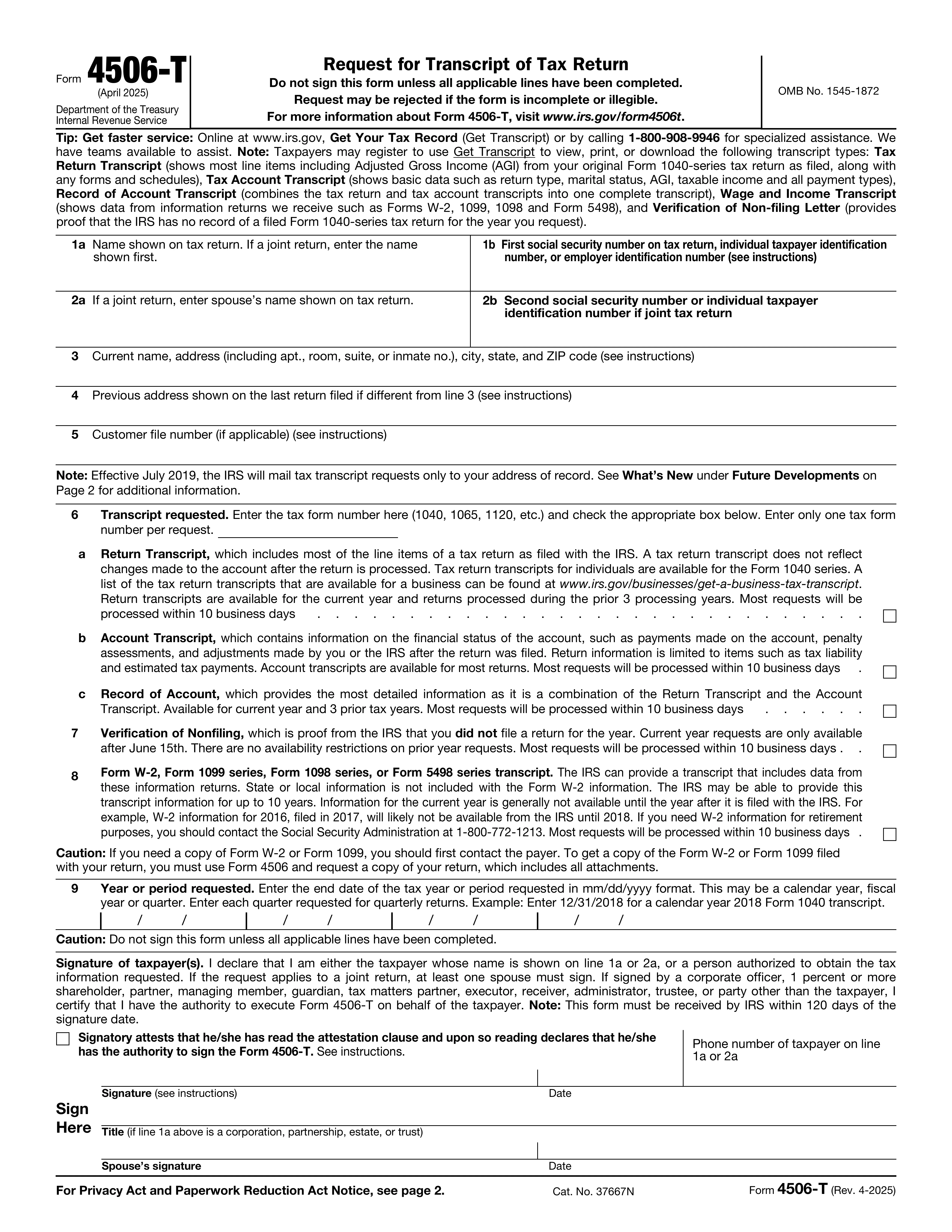 Form 4506-T preview