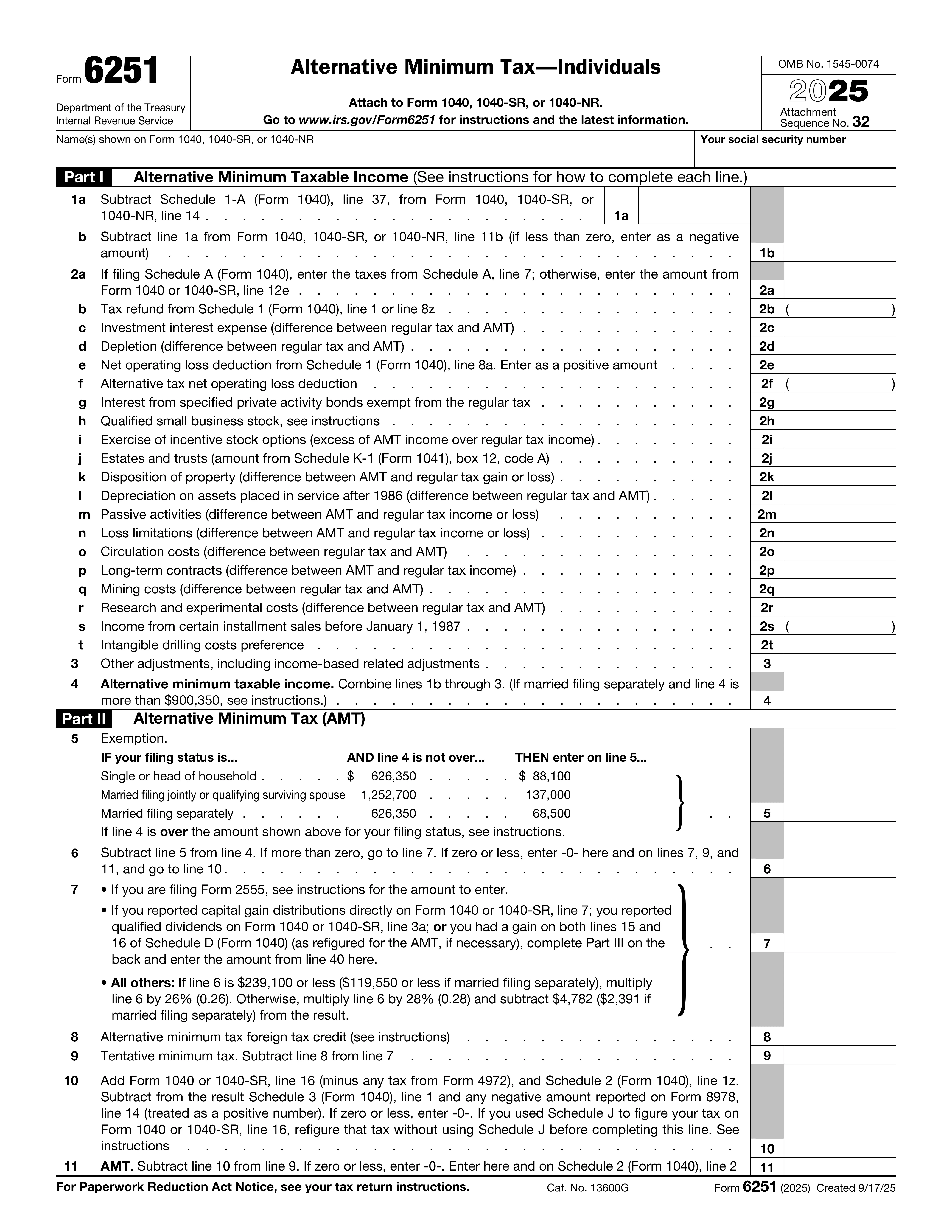 Form 6251 preview