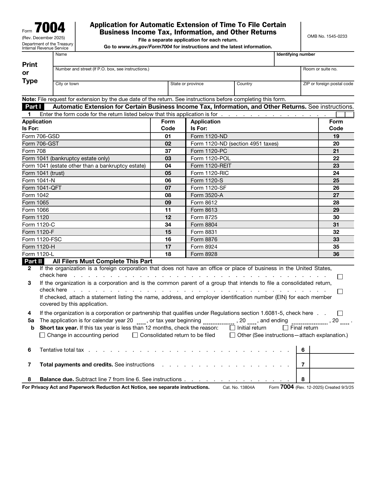 Form 7004 preview