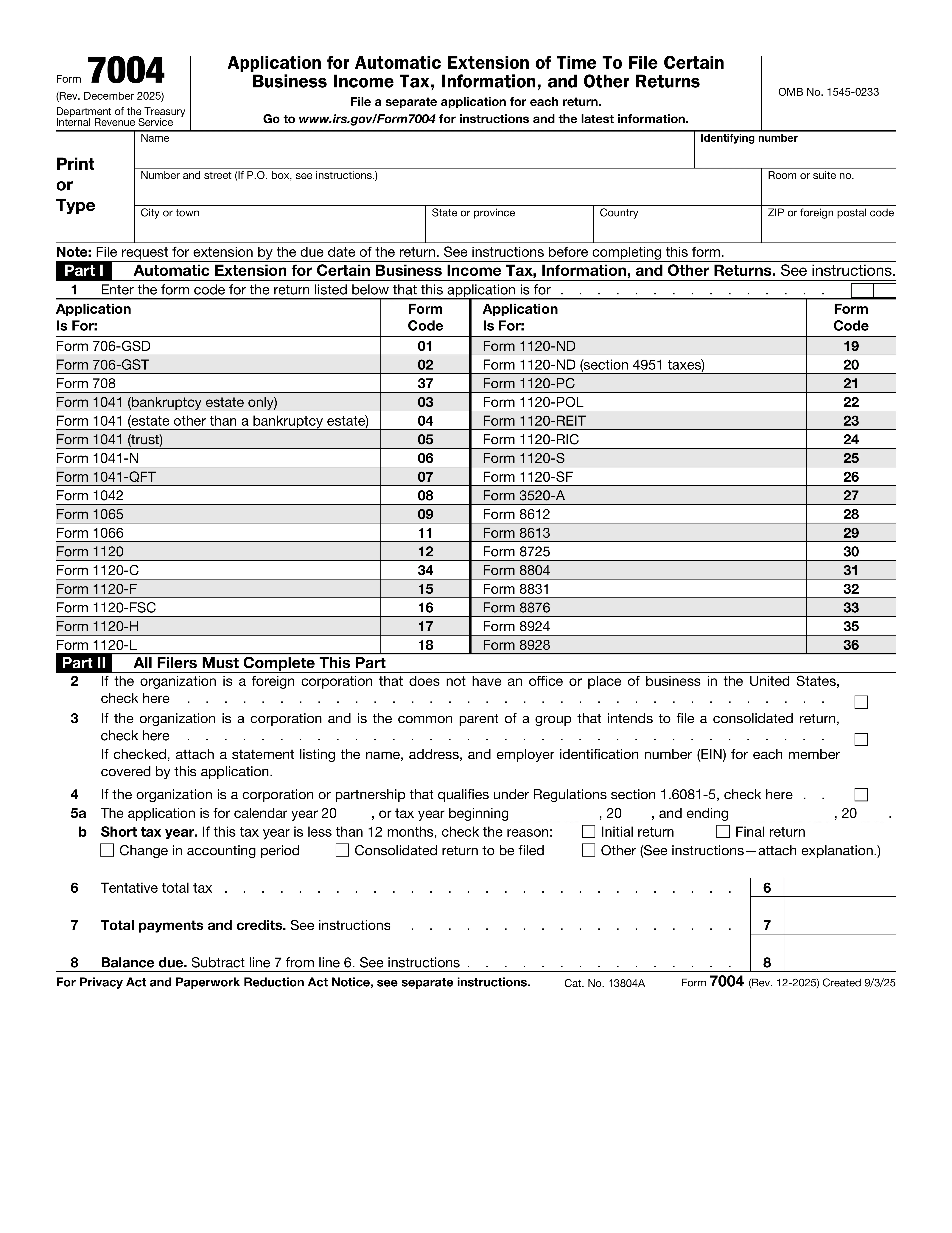 Form 7004 preview