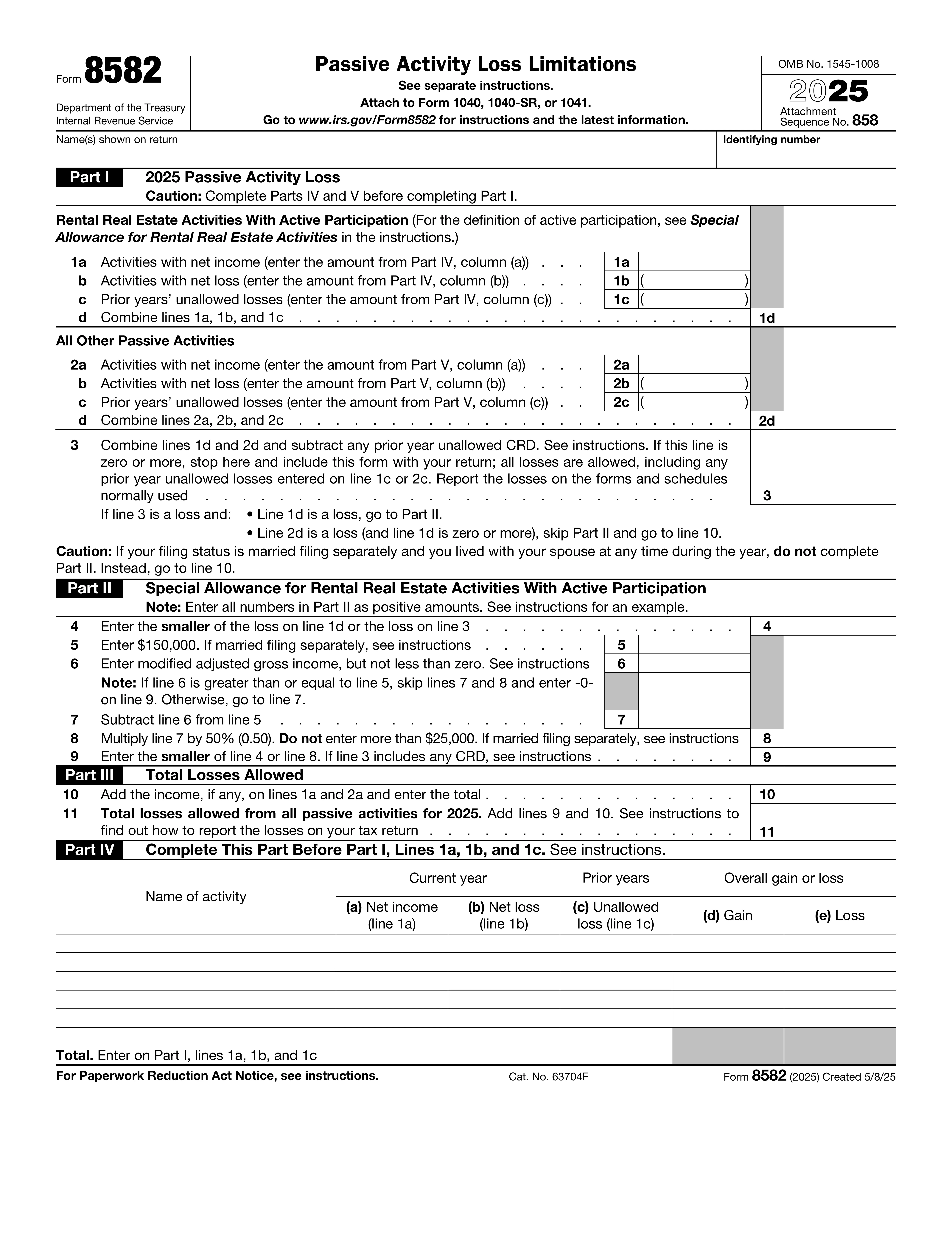Form 8582 preview