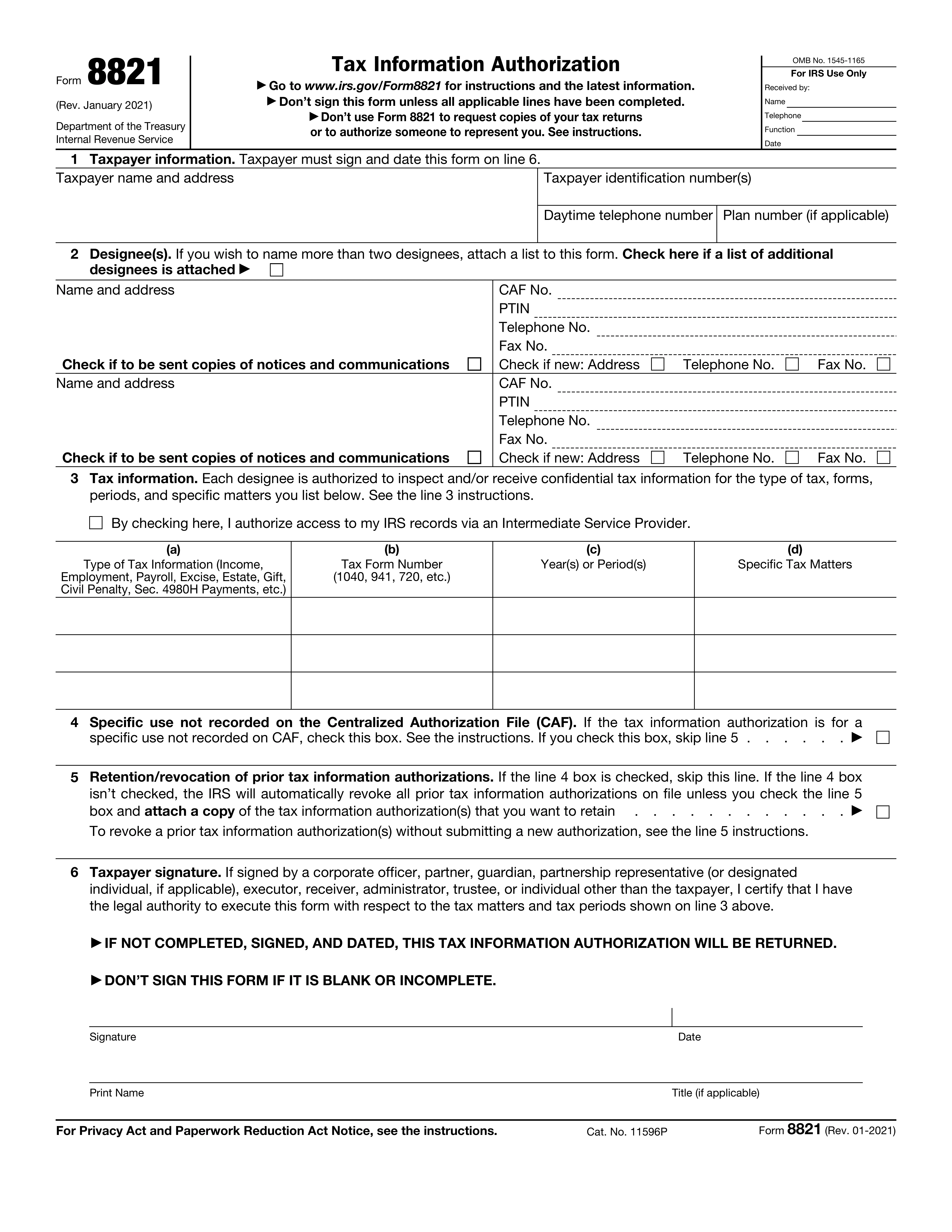 Form 8821 preview
