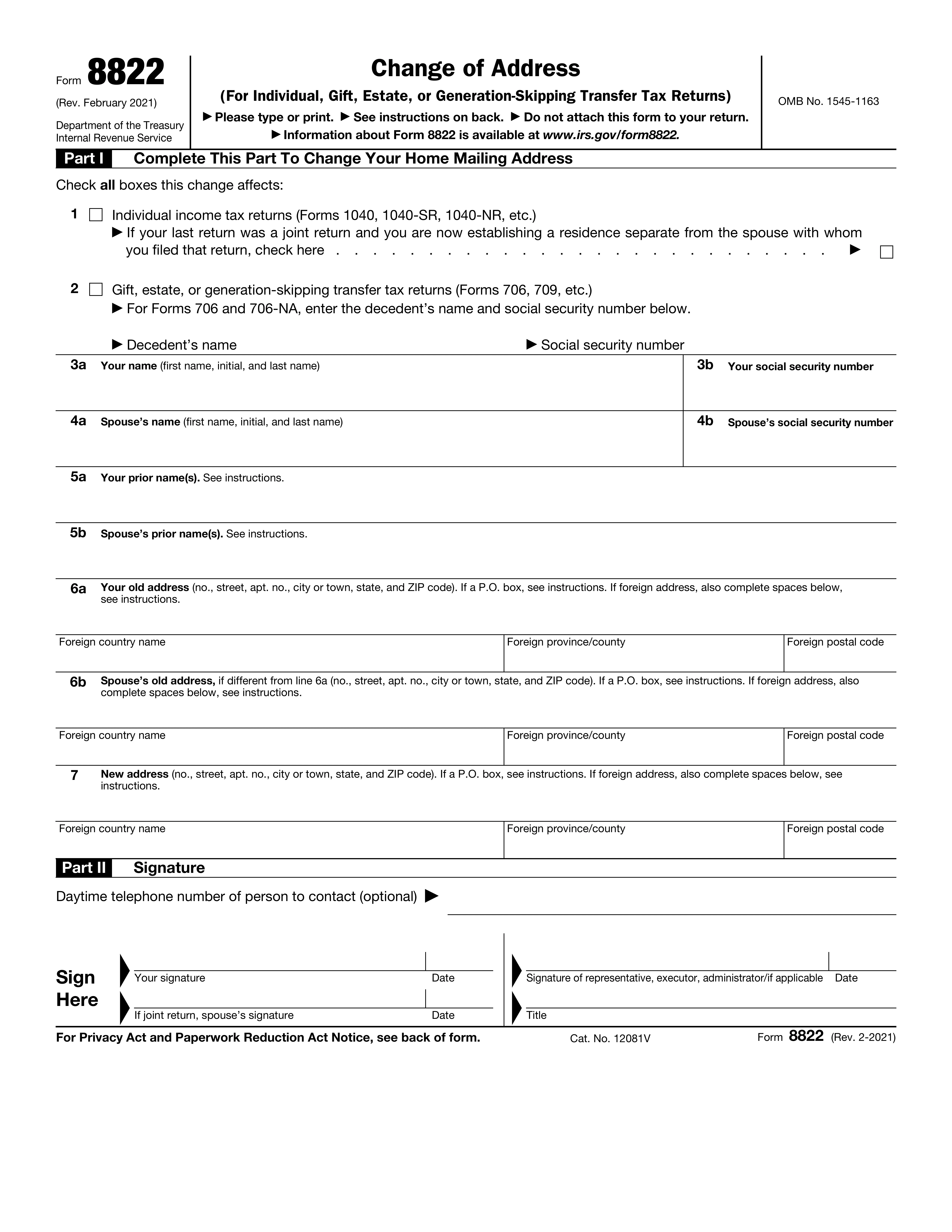 Form 8822 preview