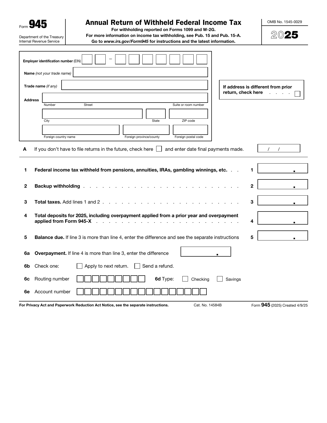 Form 945 preview