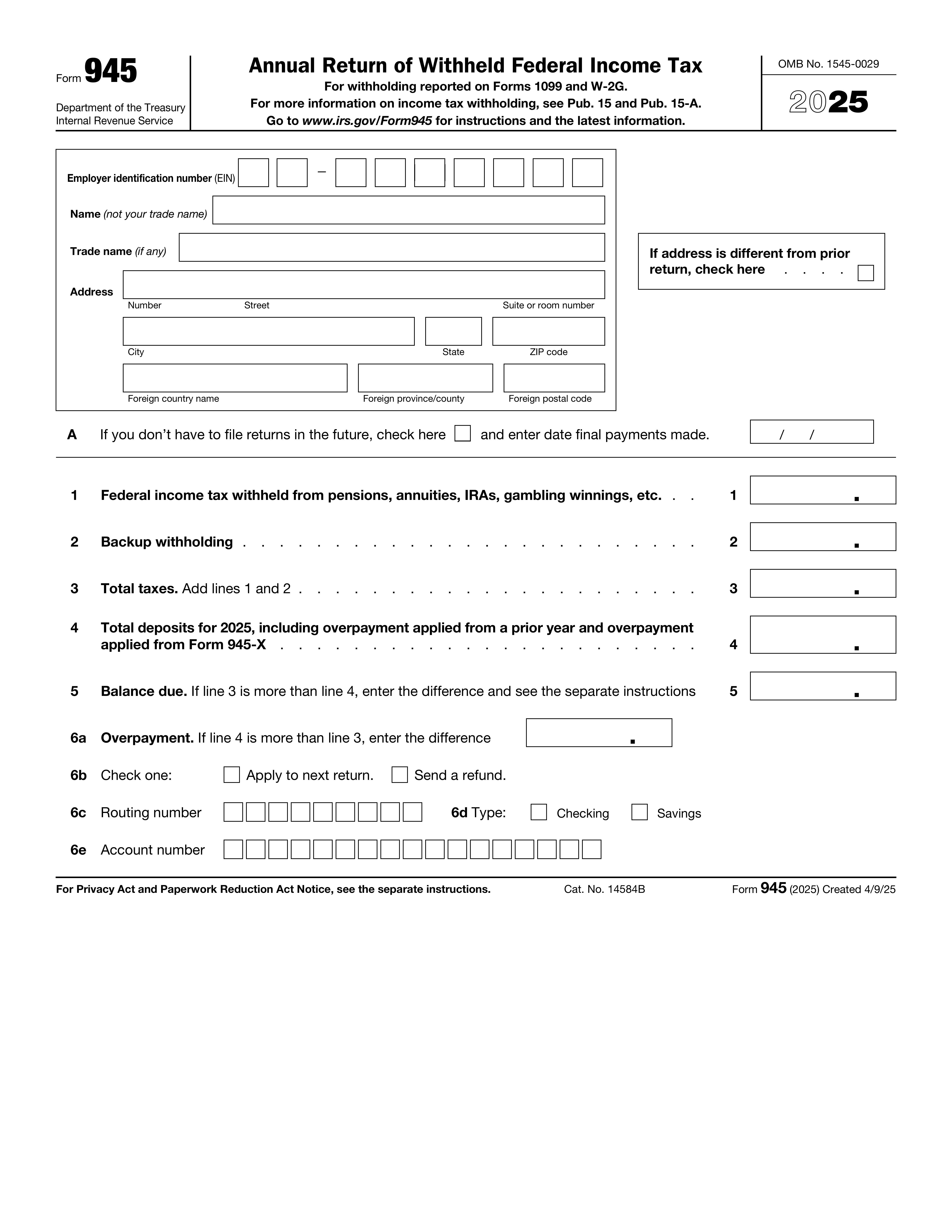 Form 945 preview