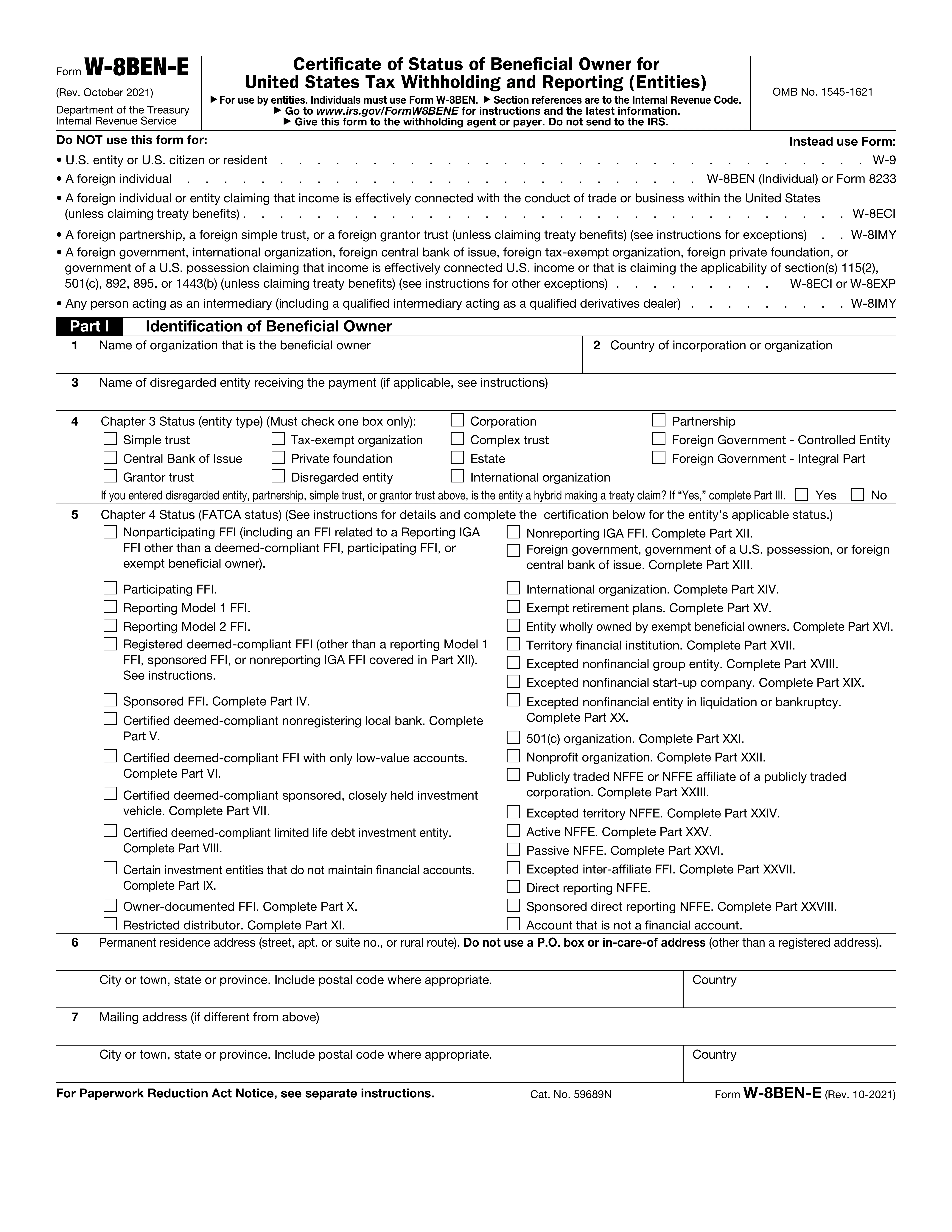 Form W-8BEN-E preview